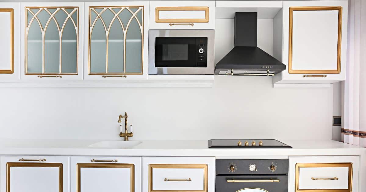 white and gold kitchen