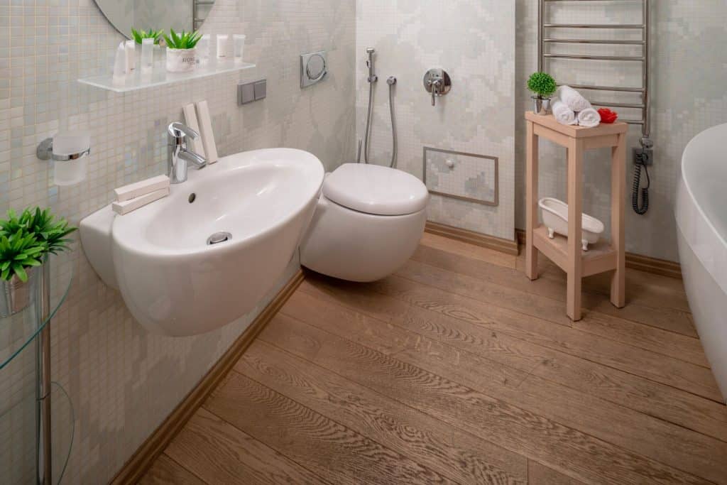 laminate flooring on stairs and bathroom