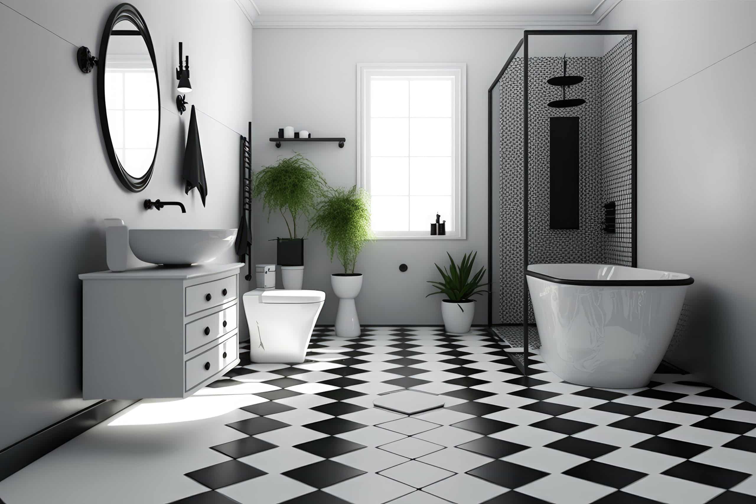 black and white tile bathroom